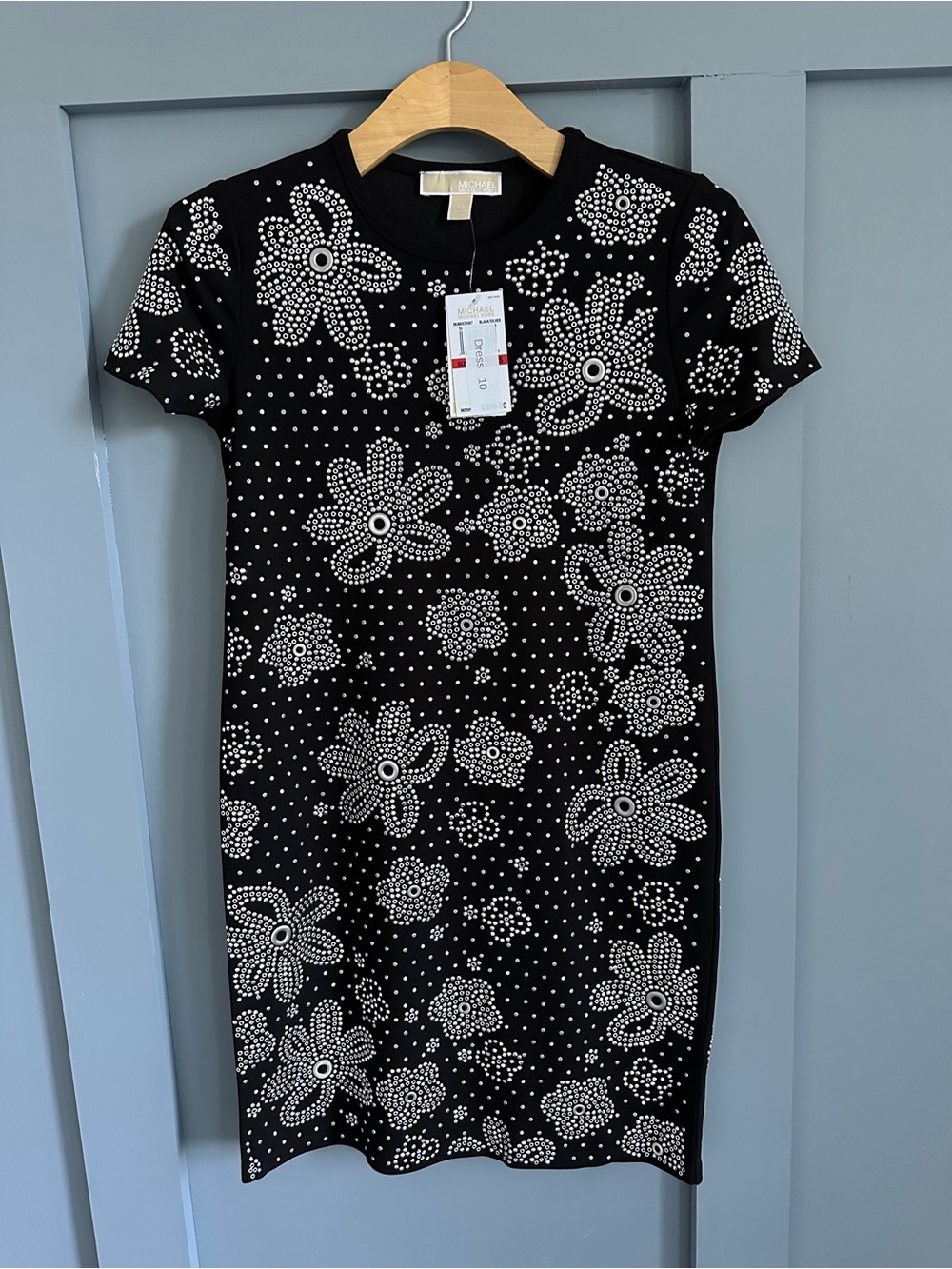 Michael‎ Kors Black Mini Dress with White Floral Stud Details BRAND NEW